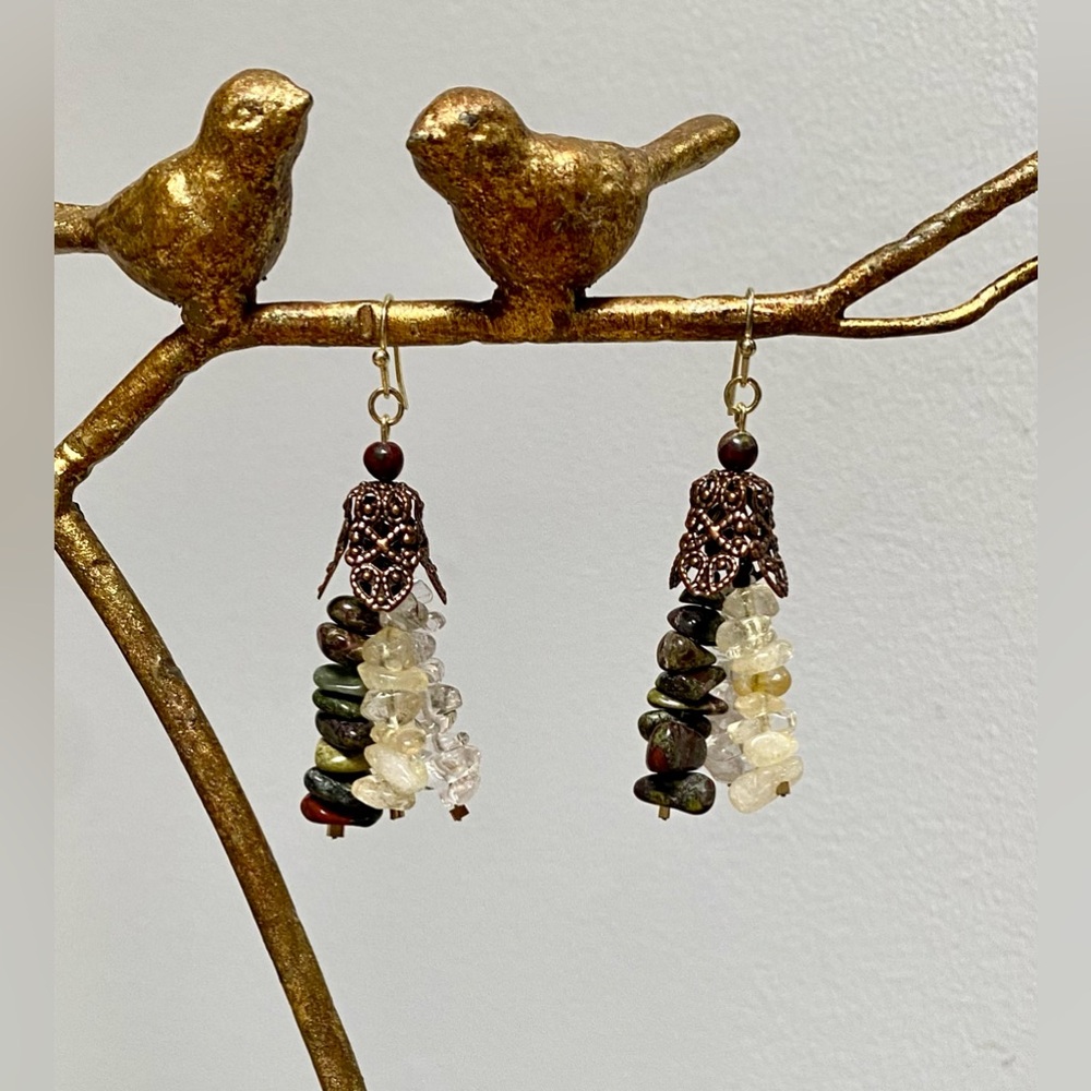 💚Dragon’s Blood Citrine Clear Quartz Tassel Earrings